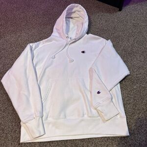 all white LARGE champion hoodie, it’s been worn like 2-4 times